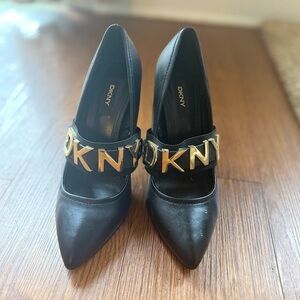 DKNY Black Heels with Gold Accents